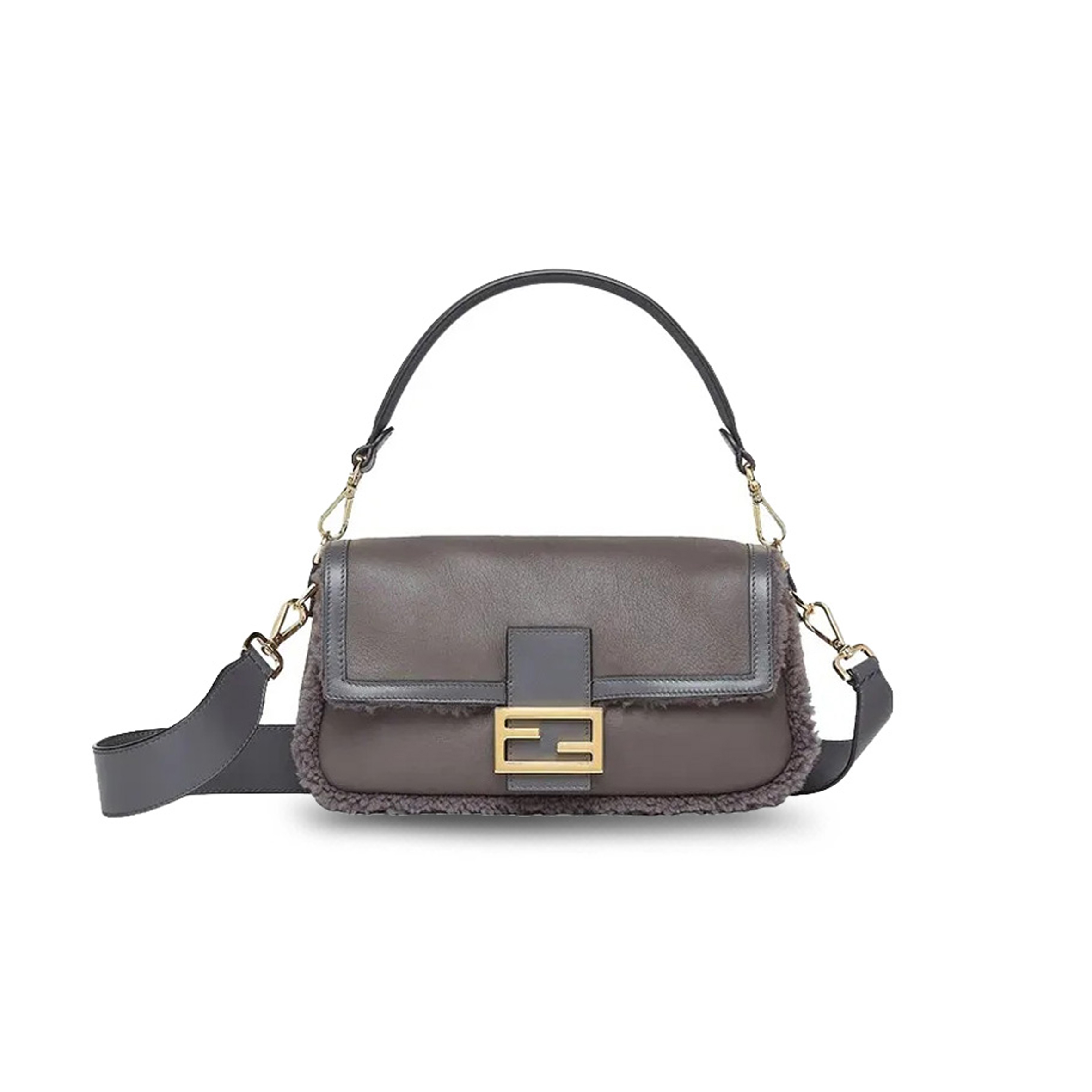 F**di grey lambskin shearling medium baguette bag 8br600almrf1efw (28*14*8cm)